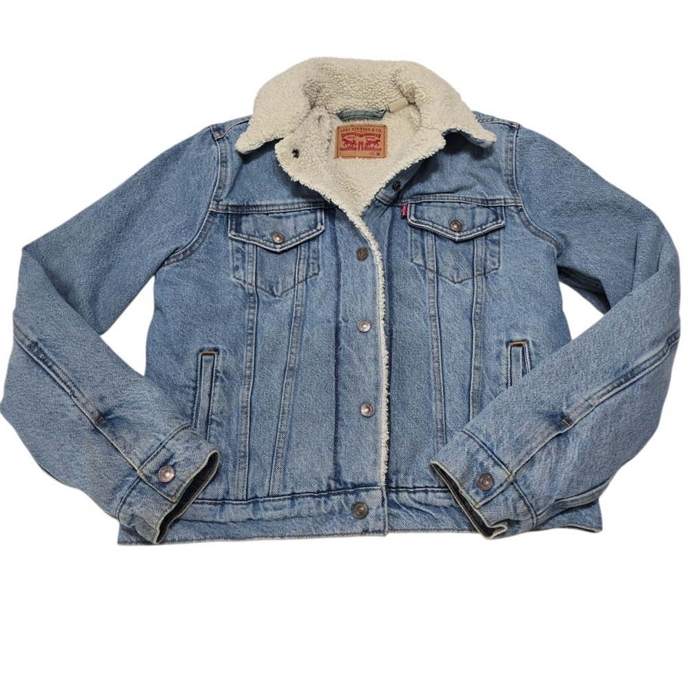 Levi Strauss Co Sherpa Lined Denim Jacket Blue Trucker Style Size M